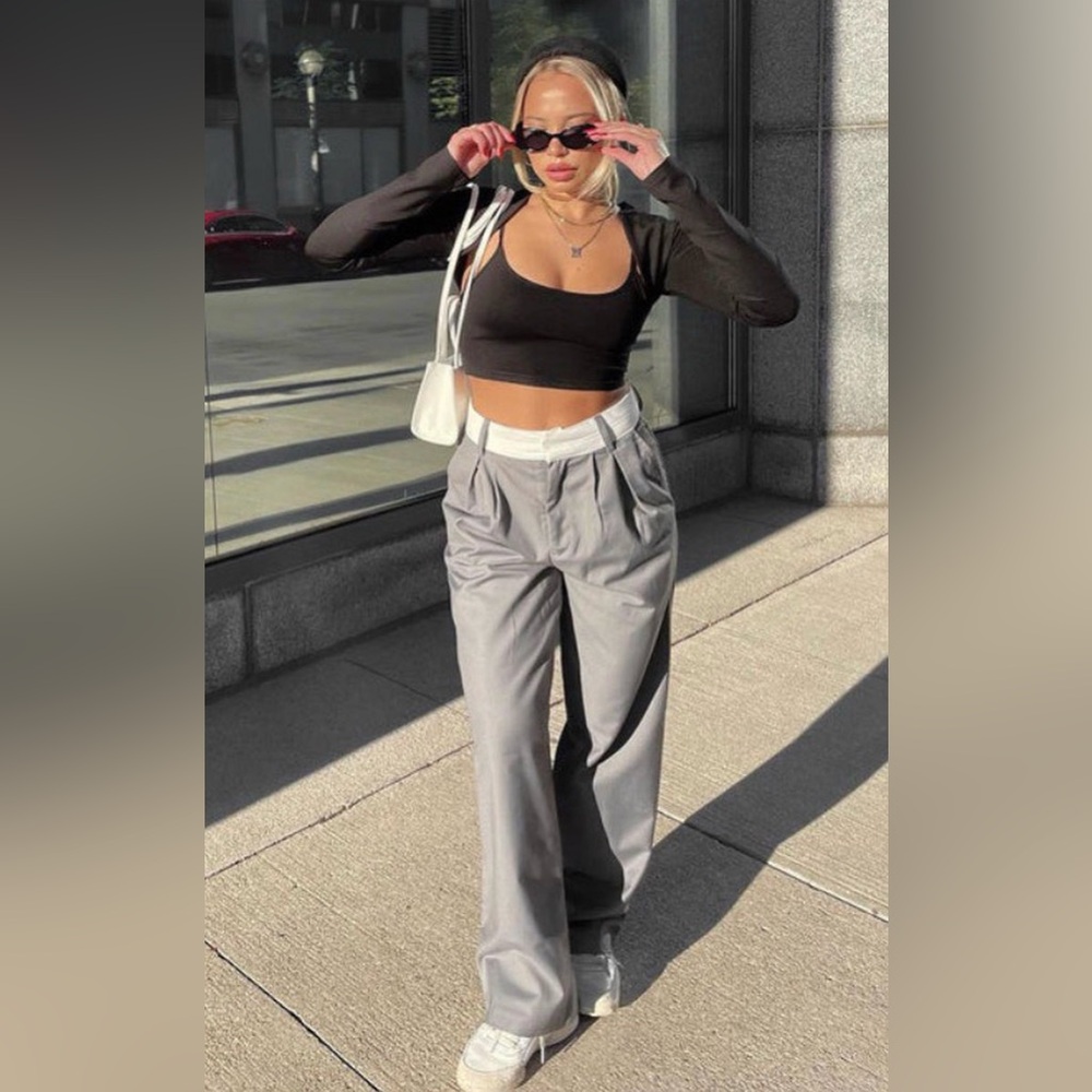 Beginning Boutique Gray Wide-Leg Trousers